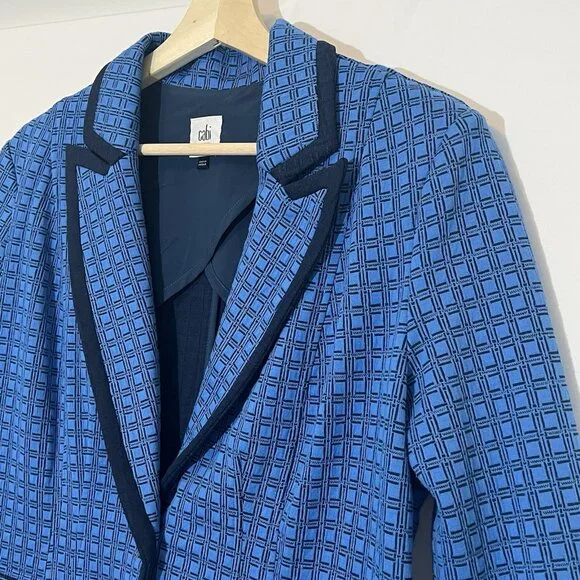 CAbi Scholarship Knit Blazer Jacket Medium Size Navy Blue Stretch Career Work - Picture 12 of 14